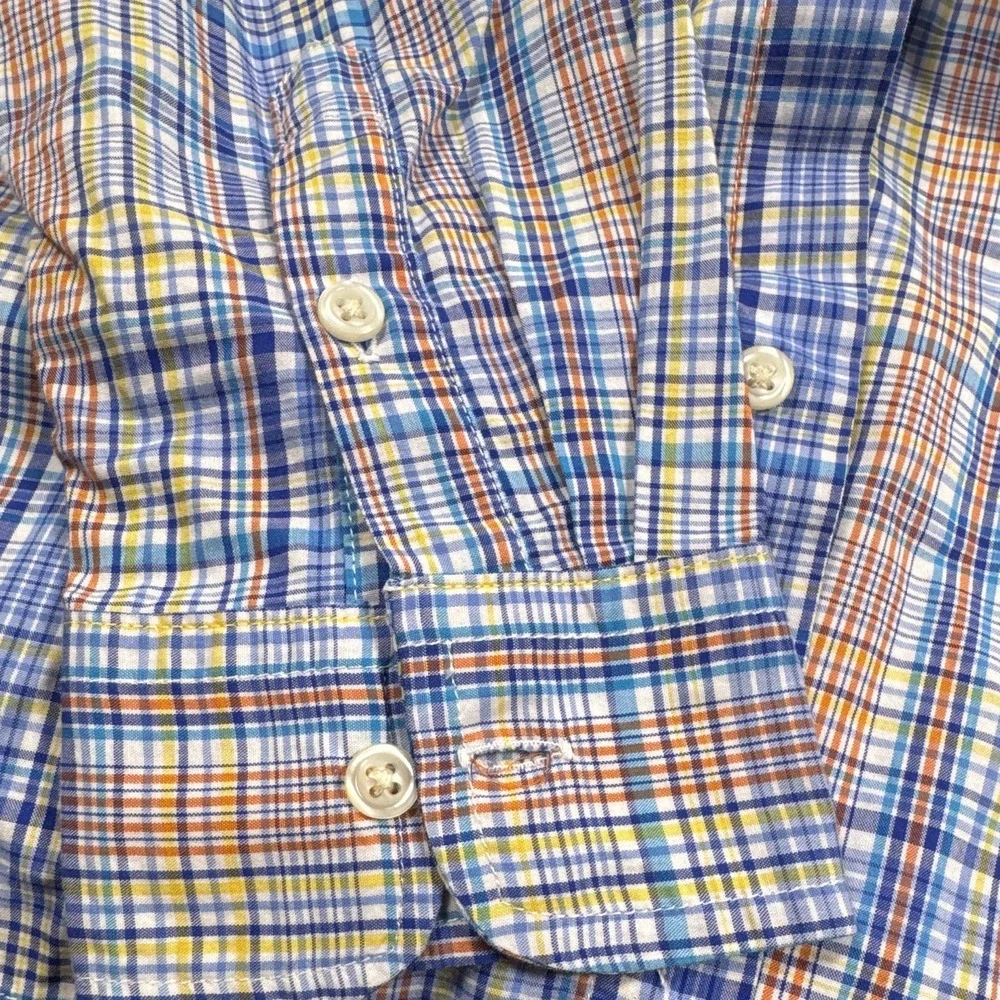 Ralph Lauren Mens XL 18-20 Blue Plaid Woven Cotton Button Front Shirt
